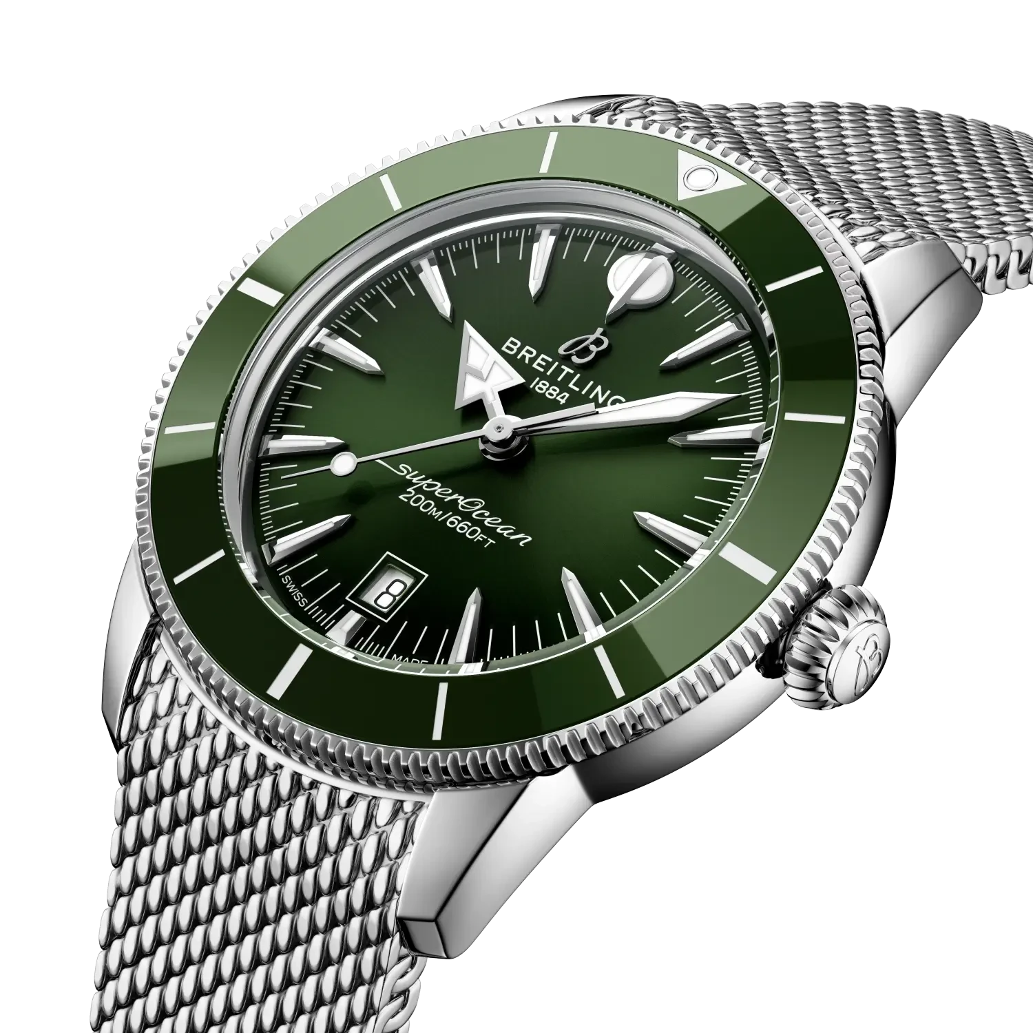 Breitling Superocean Heritage B31 Automatic 44mm Green Dial on stainless steel strap - Three-Quarter View