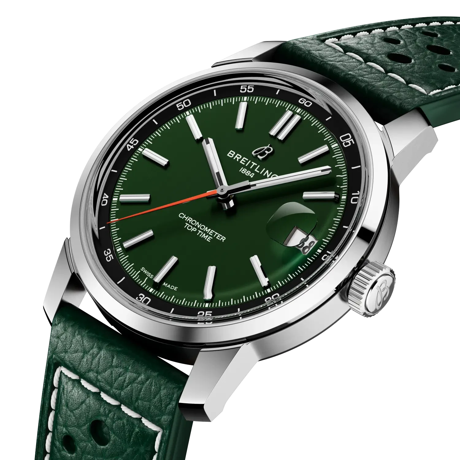 Breitling Top Time B31 38mm Green Dial on calfskin leather strap - Three-Quarter View