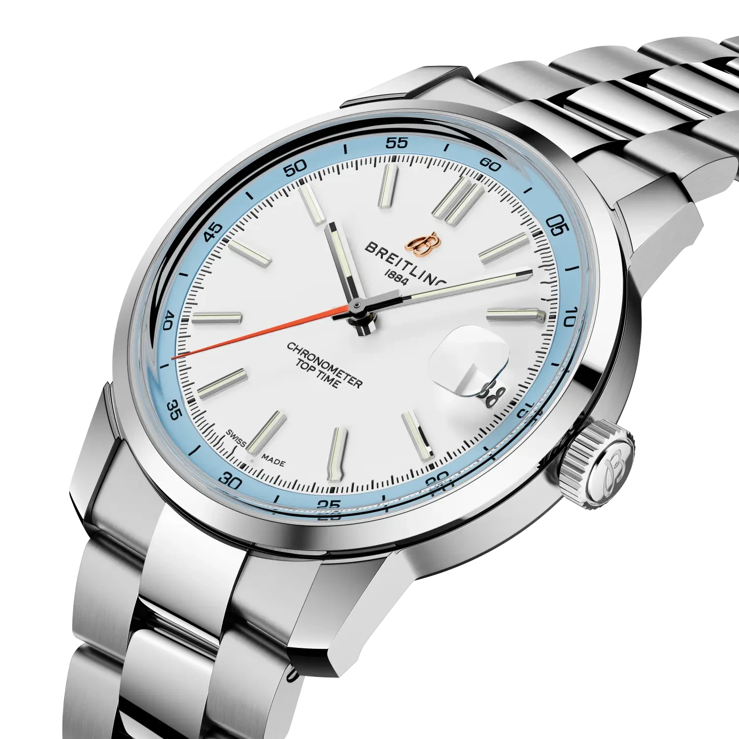Breitling Top Time B31 38mm Cream Dial on stainless steel strap - Three-Quarter View