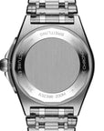 Silver Breitling watch face on a white background