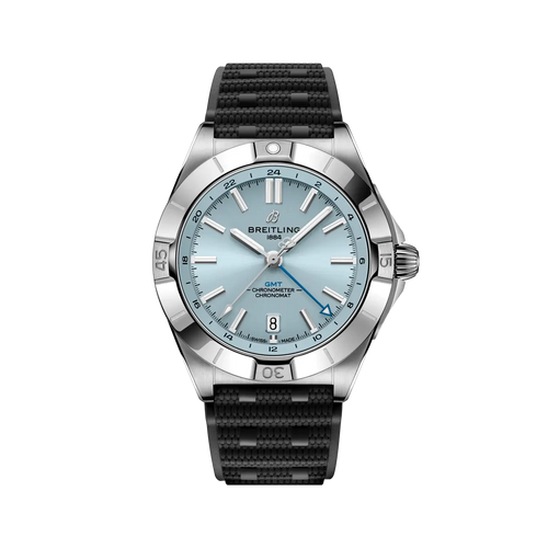 Breitling Chronomat Automatic Gmt 40mm Ice Blue Dial on rubber strap - Facing