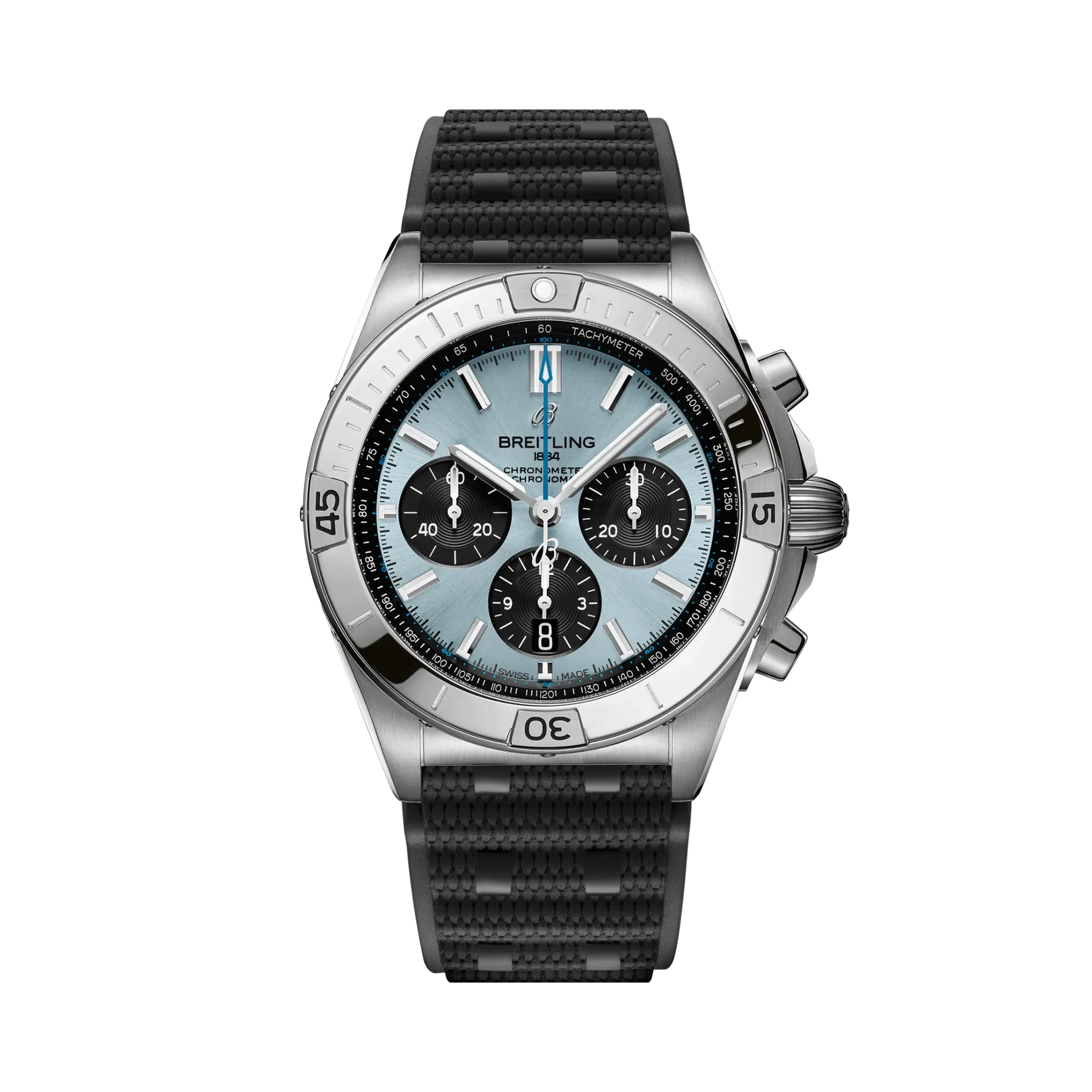 Breitling Chronomat B01 42mm Ice Blue Dial on rubber strap - Facing