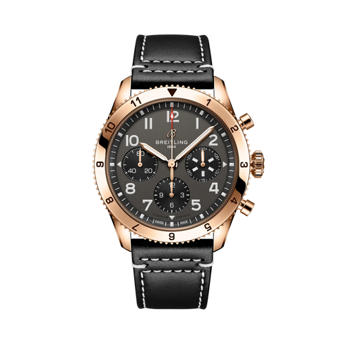 Breitling Classic Avi Chronograph 42 P-51 Mustang 42mm Black Dial on calfskin leather strap - Facing