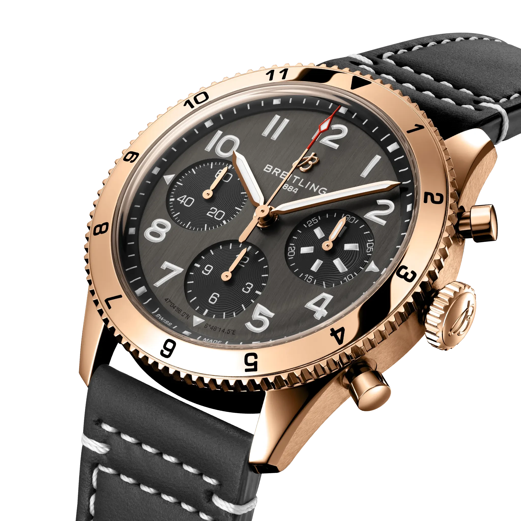 Breitling Classic Avi Chronograph 42 P-51 Mustang 42mm Black Dial on calfskin leather strap - Three-Quarter View
