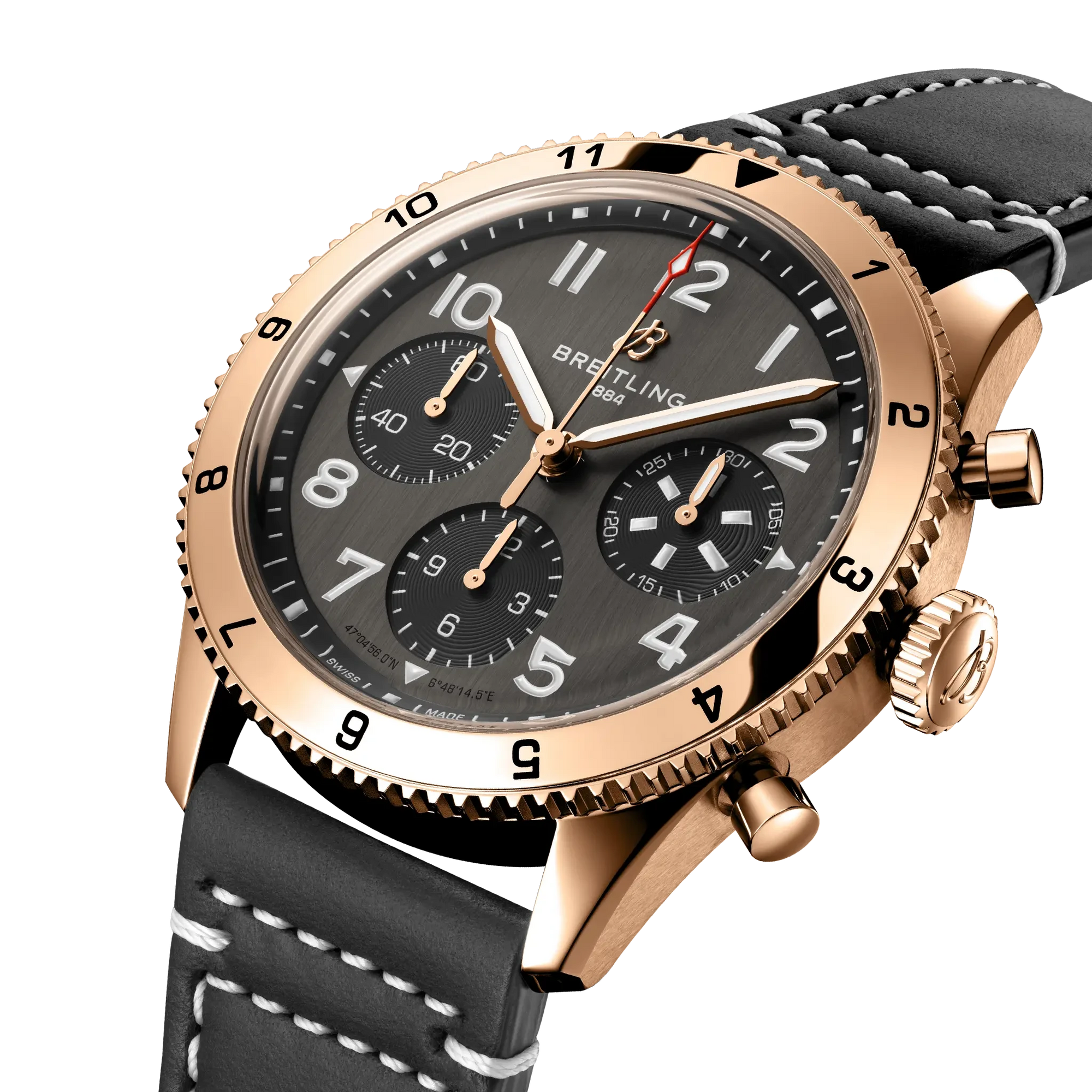 Breitling Classic Avi Chronograph 42 P-51 Mustang 42mm Black Dial on calfskin leather strap - Three-Quarter View