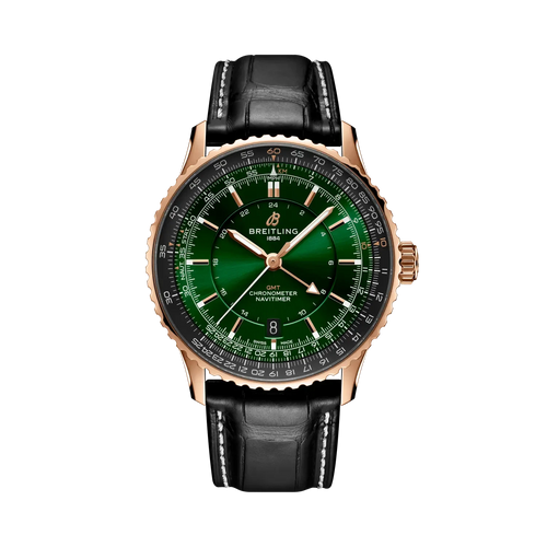Breitling Navitimer Automatic Gmt 41mm Green Dial on alligator leather strap - Facing