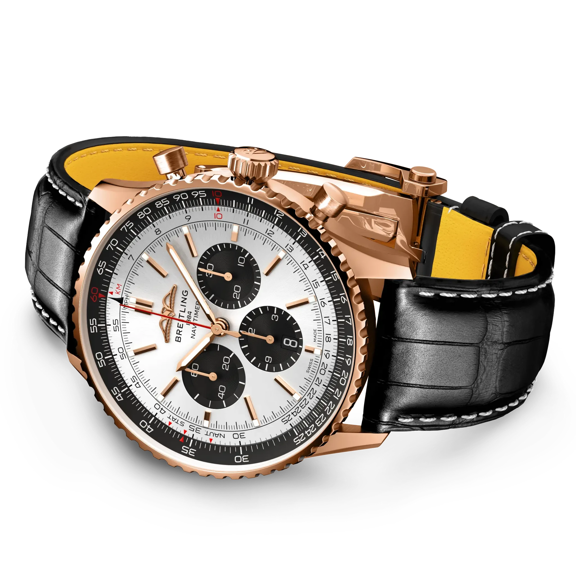 Breitling Navitimer B01 Chronograph 46mm Cream Dial on alligator leather strap - Closed Bracelet