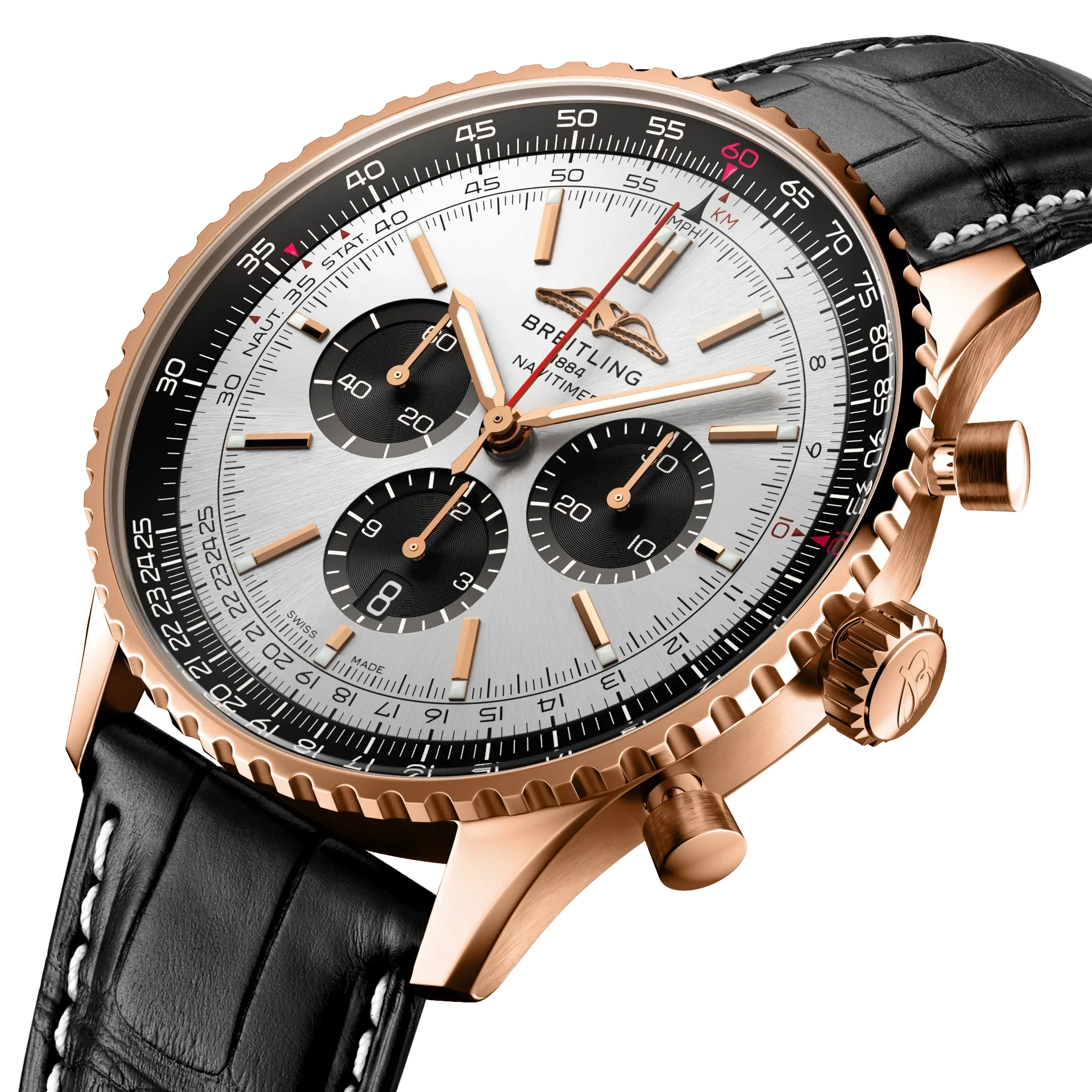 Breitling Navitimer B01 Chronograph 46mm Cream Dial on alligator leather strap - Three-Quarter View