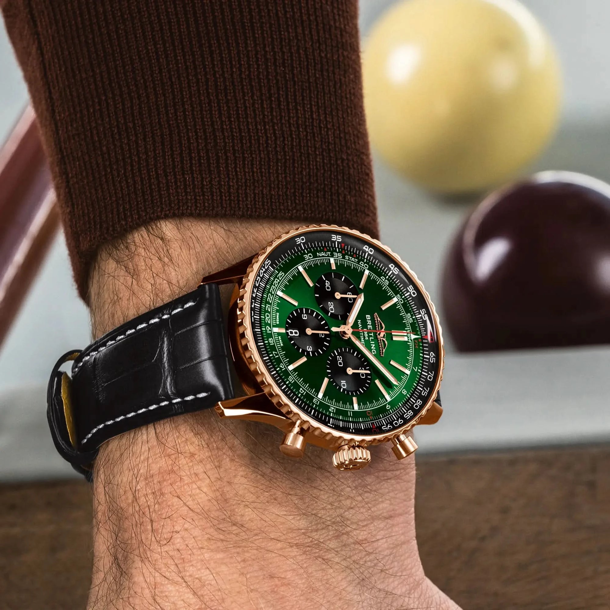 Breitling Navitimer B01 Chronograph 46mm Green Dial on alligator leather strap - Modeled