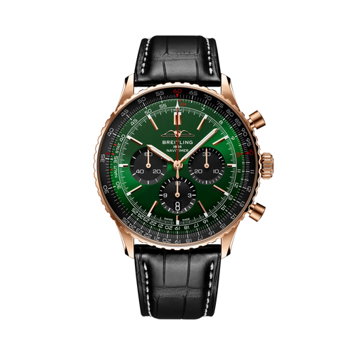 Breitling Navitimer B01 Chronograph 46mm Green Dial on alligator leather strap - Facing