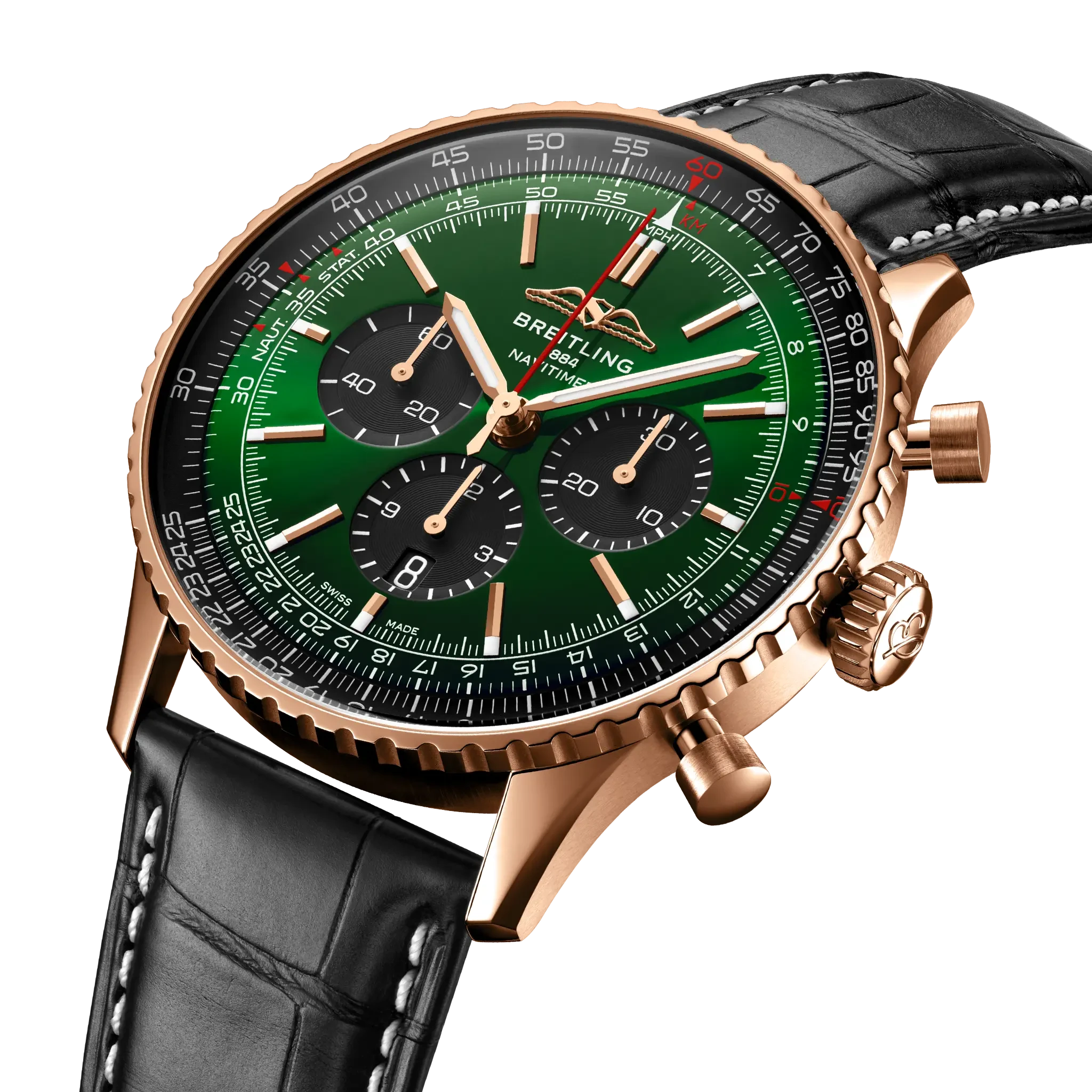 Breitling Navitimer B01 Chronograph 46mm Green Dial on alligator leather strap - Three-Quarter View
