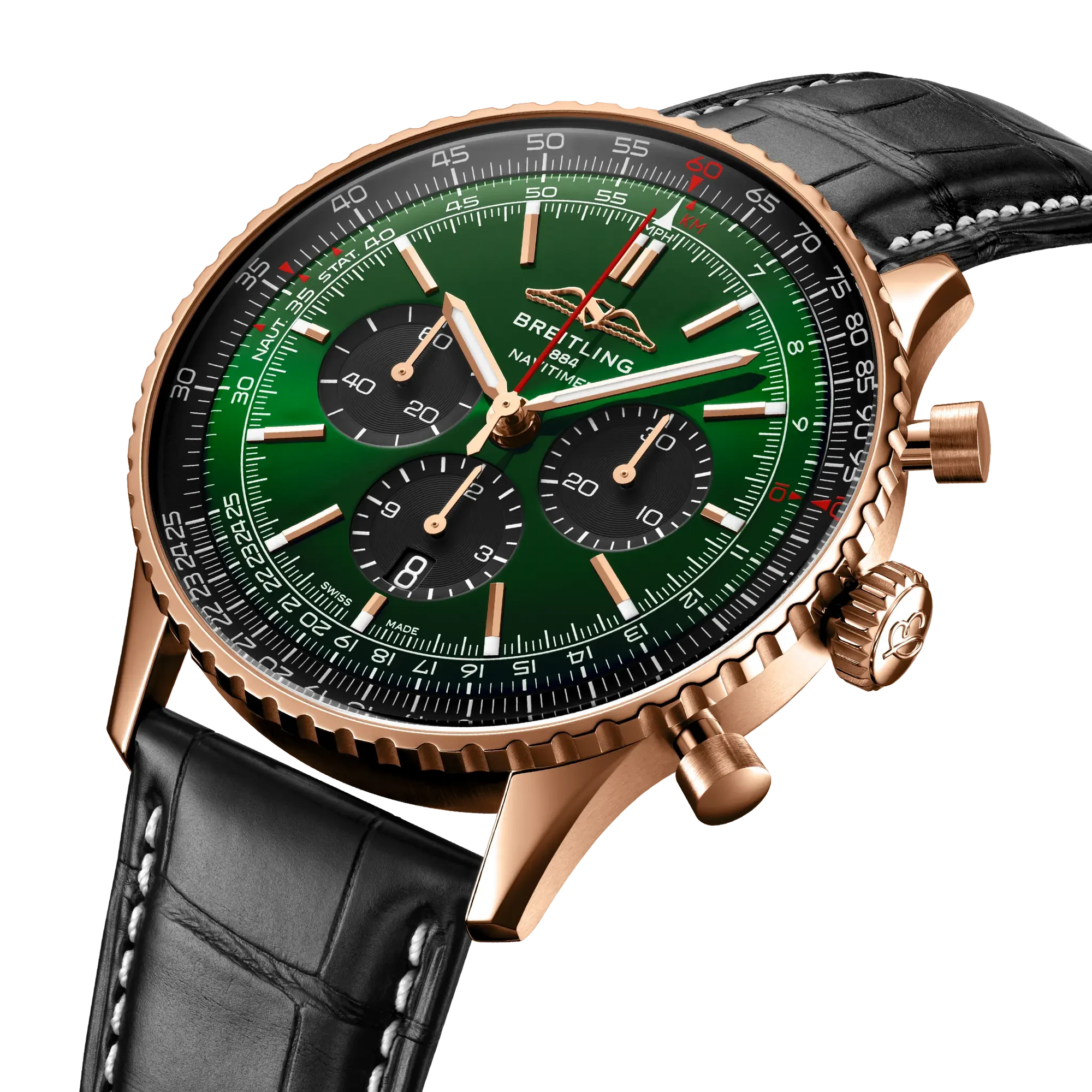 Breitling Navitimer B01 Chronograph 46mm Green Dial on alligator leather strap - Three-Quarter View
