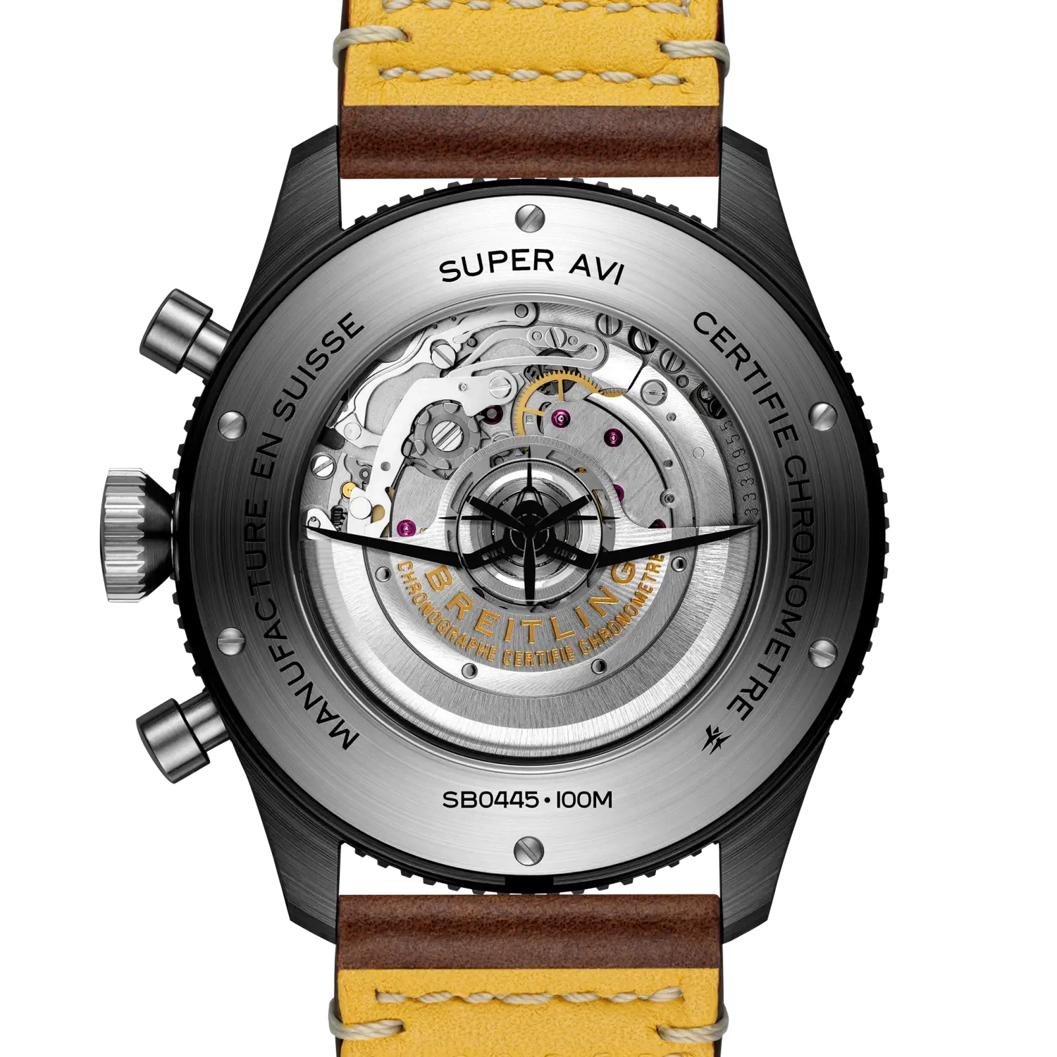 Breitling Super Avi B04 Chronograph Gmt 46 Tribute To Vought F4u Corsair 46mm Blue Dial on calfskin leather strap - Caseback