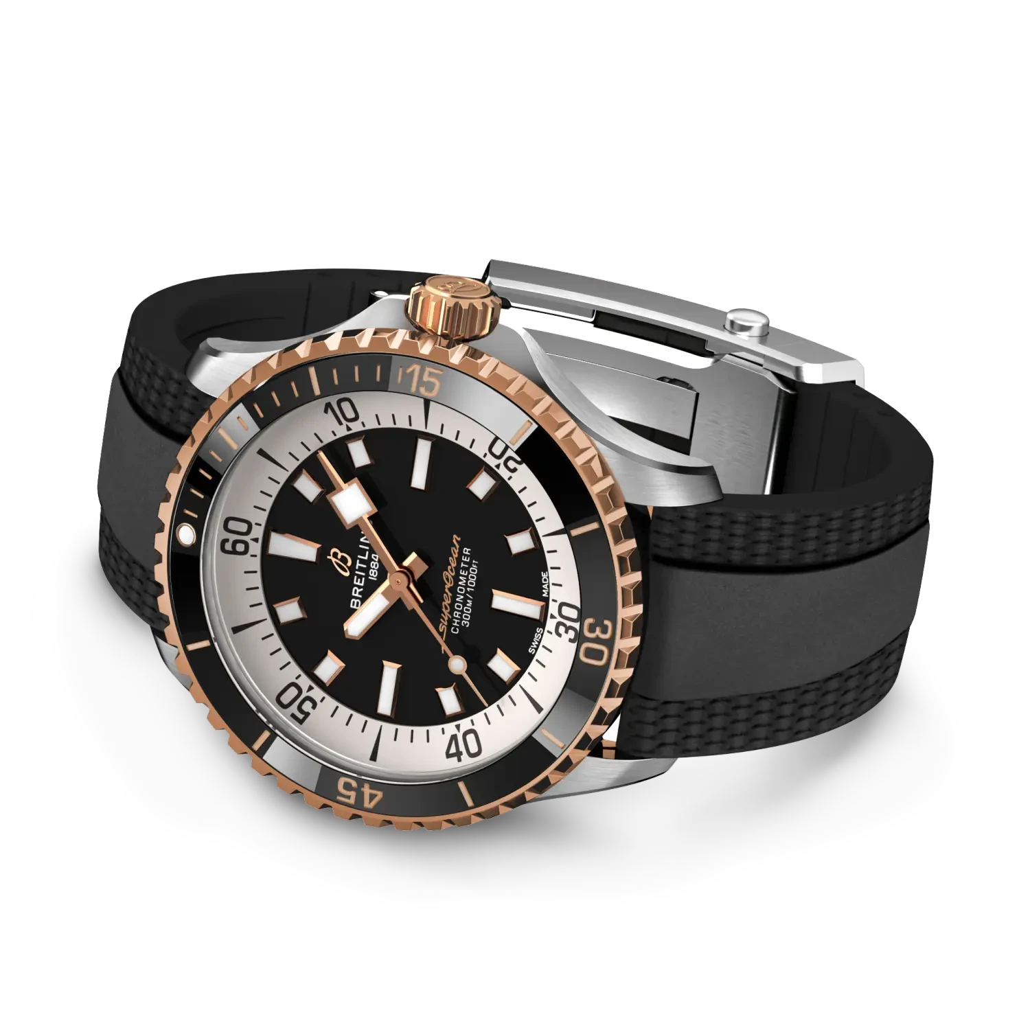 Breitling Superocean Automatic 42mm Black Dial on rubber strap - Closed Bracelet