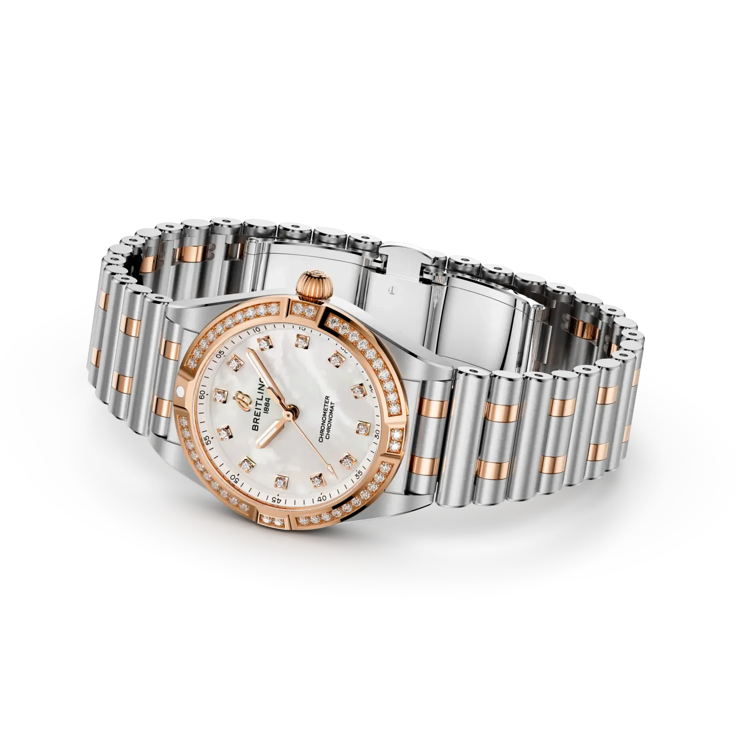 Breitling Chronomat 28mm Mother-Of-Pearl Dial on stainless steel & 18k red gold strap - Closed Bracelet