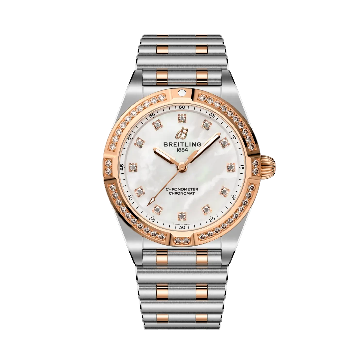 Breitling Chronomat 28mm Mother-Of-Pearl Dial on stainless steel & 18k red gold strap - Facing