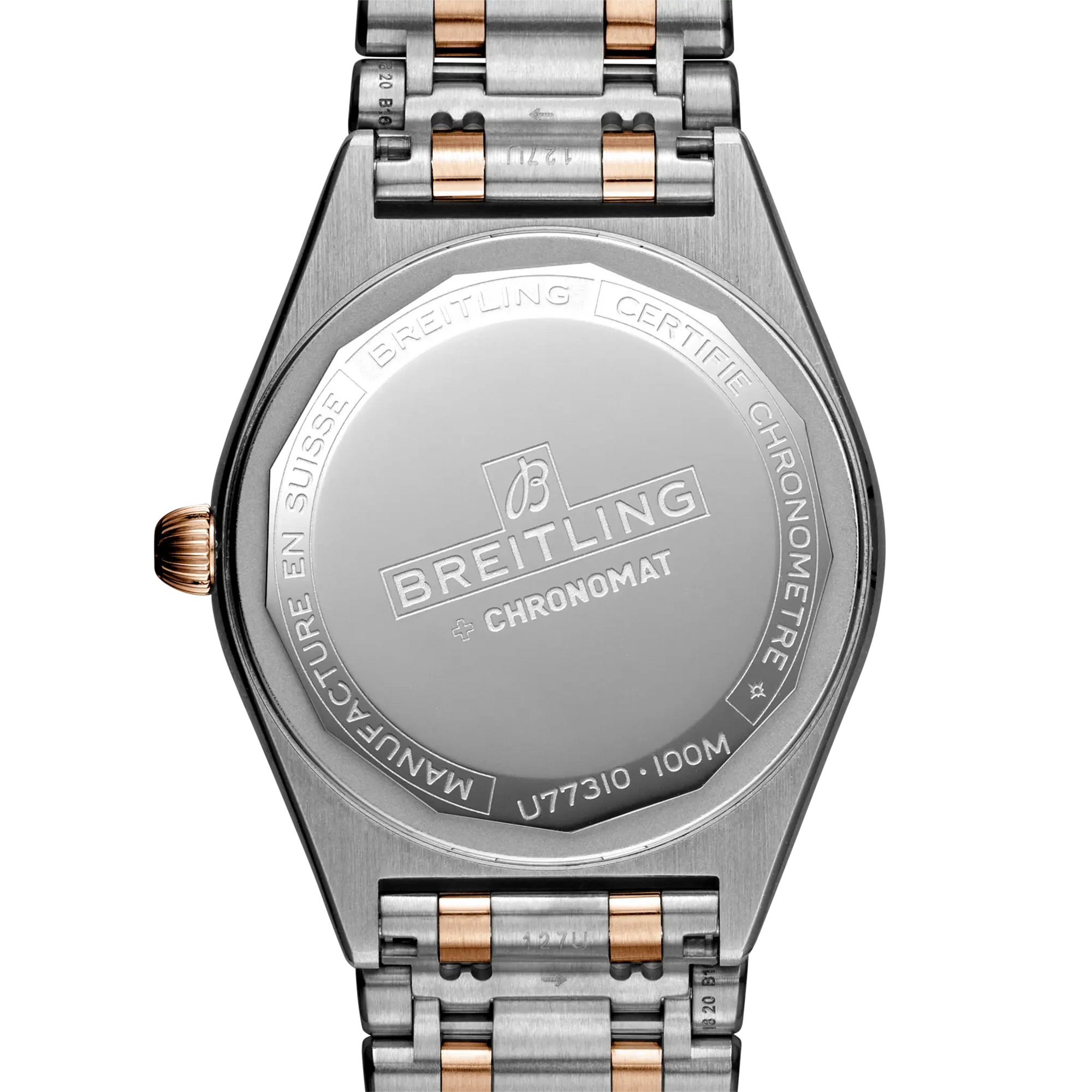 Breitling Chronomat 32mm Mother-Of-Pearl Dial on stainless steel & 18k red gold strap - Caseback