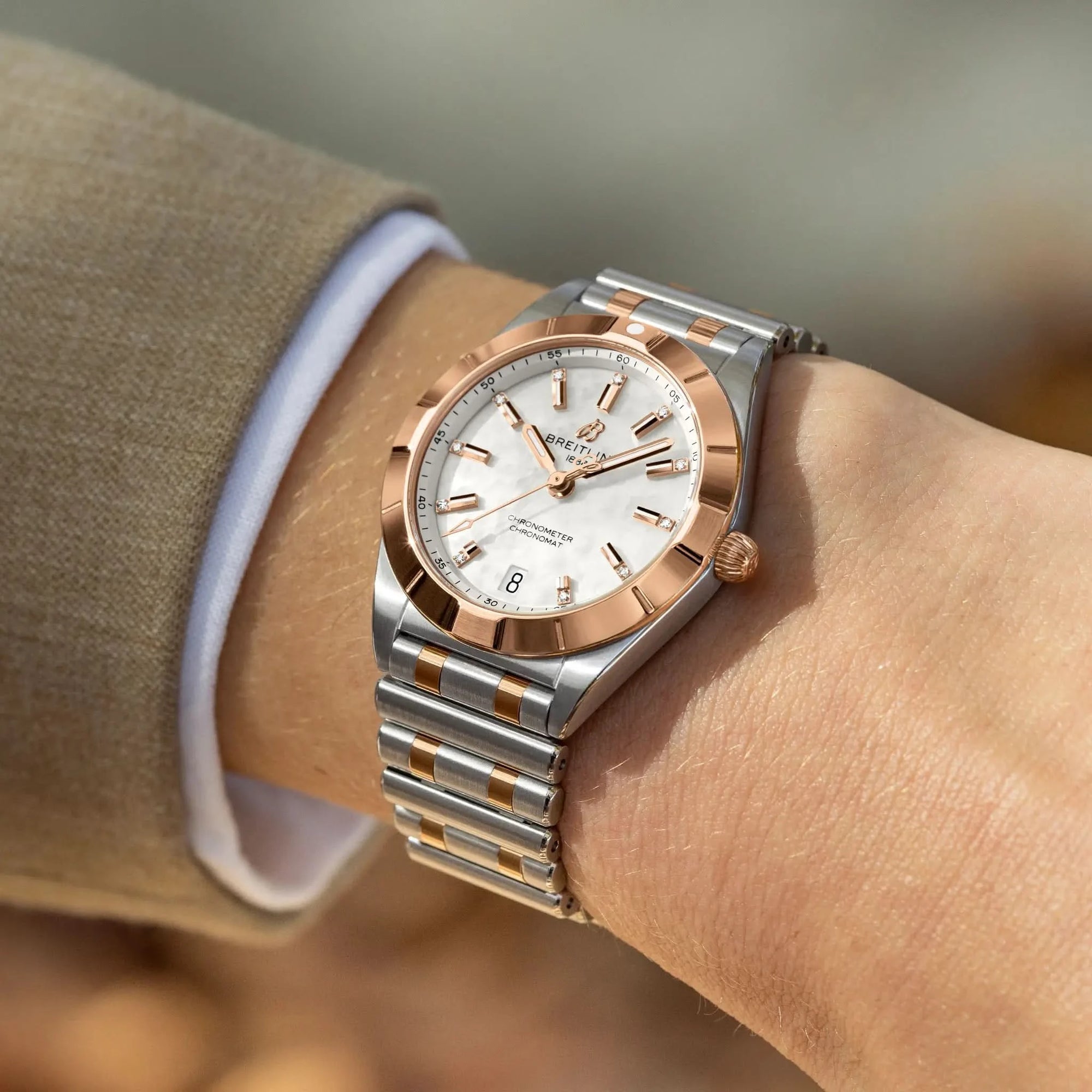 Breitling Chronomat 32mm Mother-Of-Pearl Dial on stainless steel & 18k red gold strap - Modeled