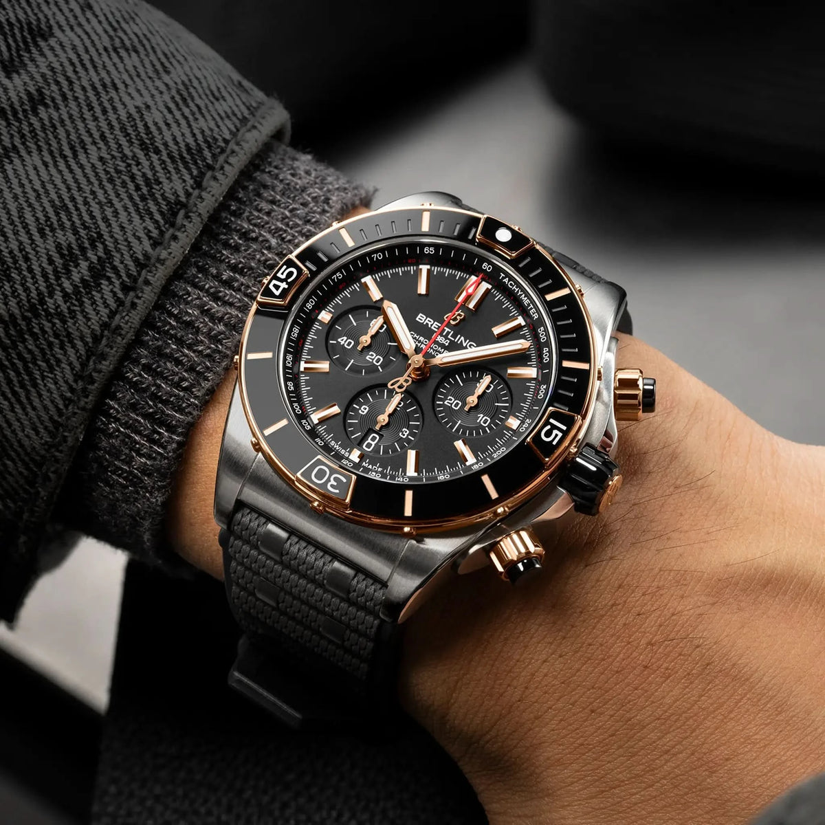 Breitling Super Chronomat B01 44mm Black Dial on rubber strap - Modeled