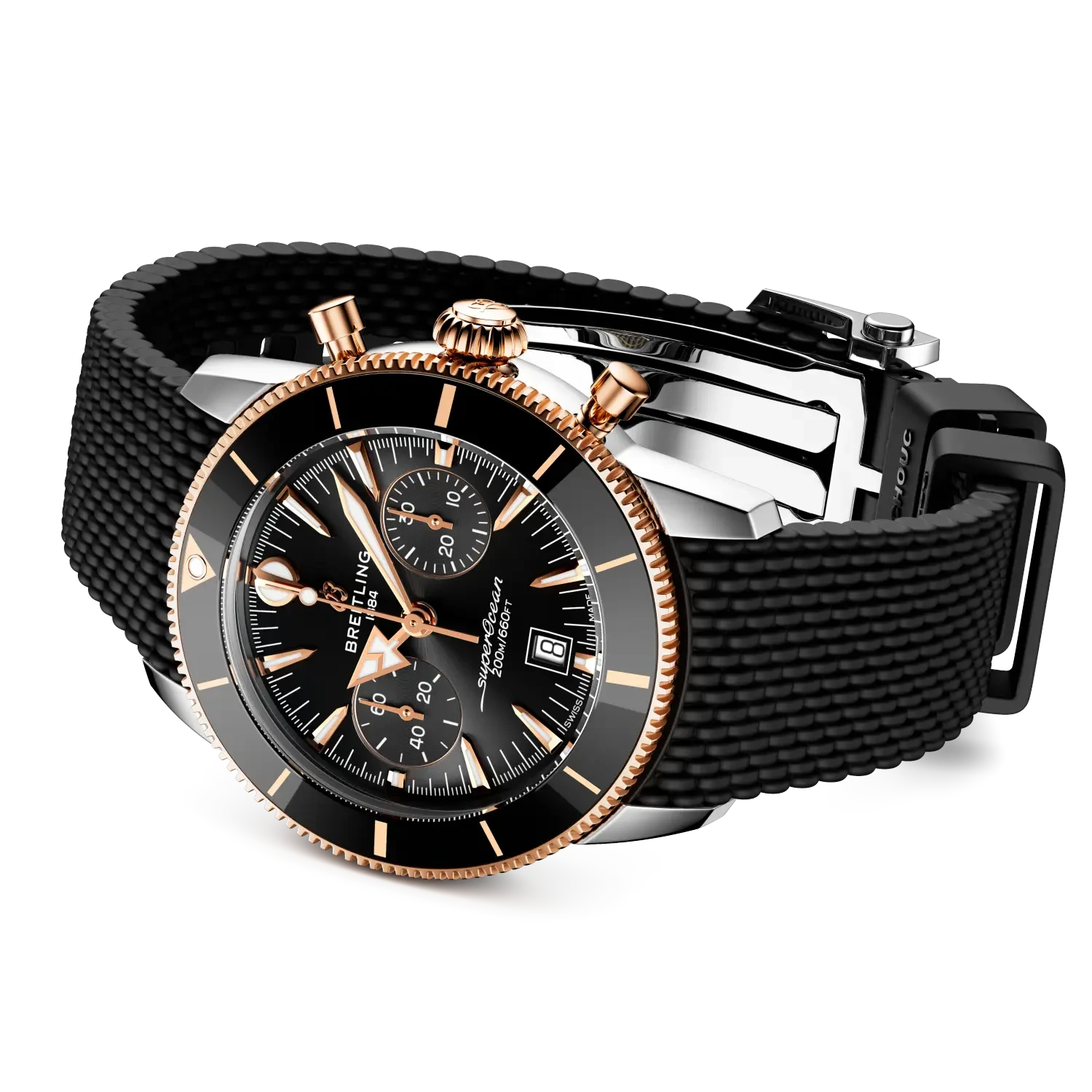 Breitling Superocean Heritage B01 Chronograph 42mm Black Dial on rubber strap - Closed Bracelet