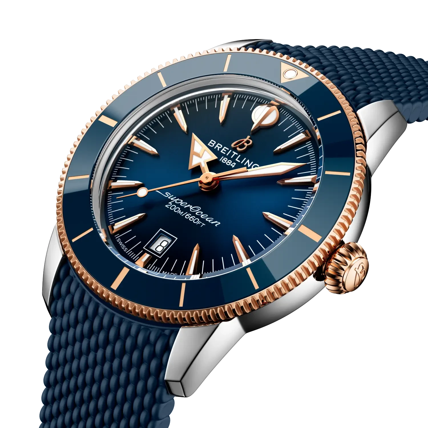 Breitling Superocean Heritage B31 Automatic 44mm Blue Dial on rubber strap - Three-Quarter View