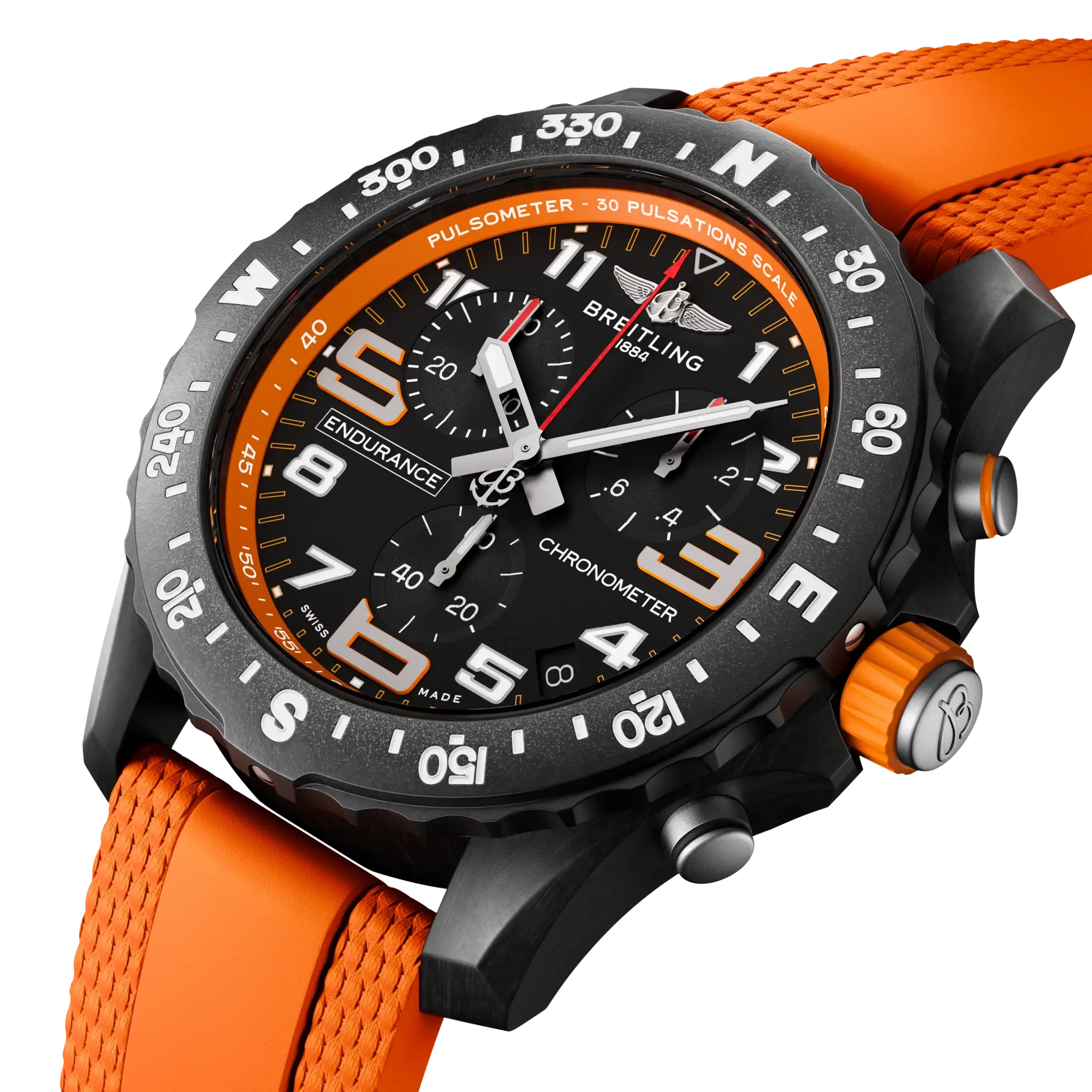 Breitling Endurance Pro 44mm Black Dial on rubber strap - Three-Quarter View
