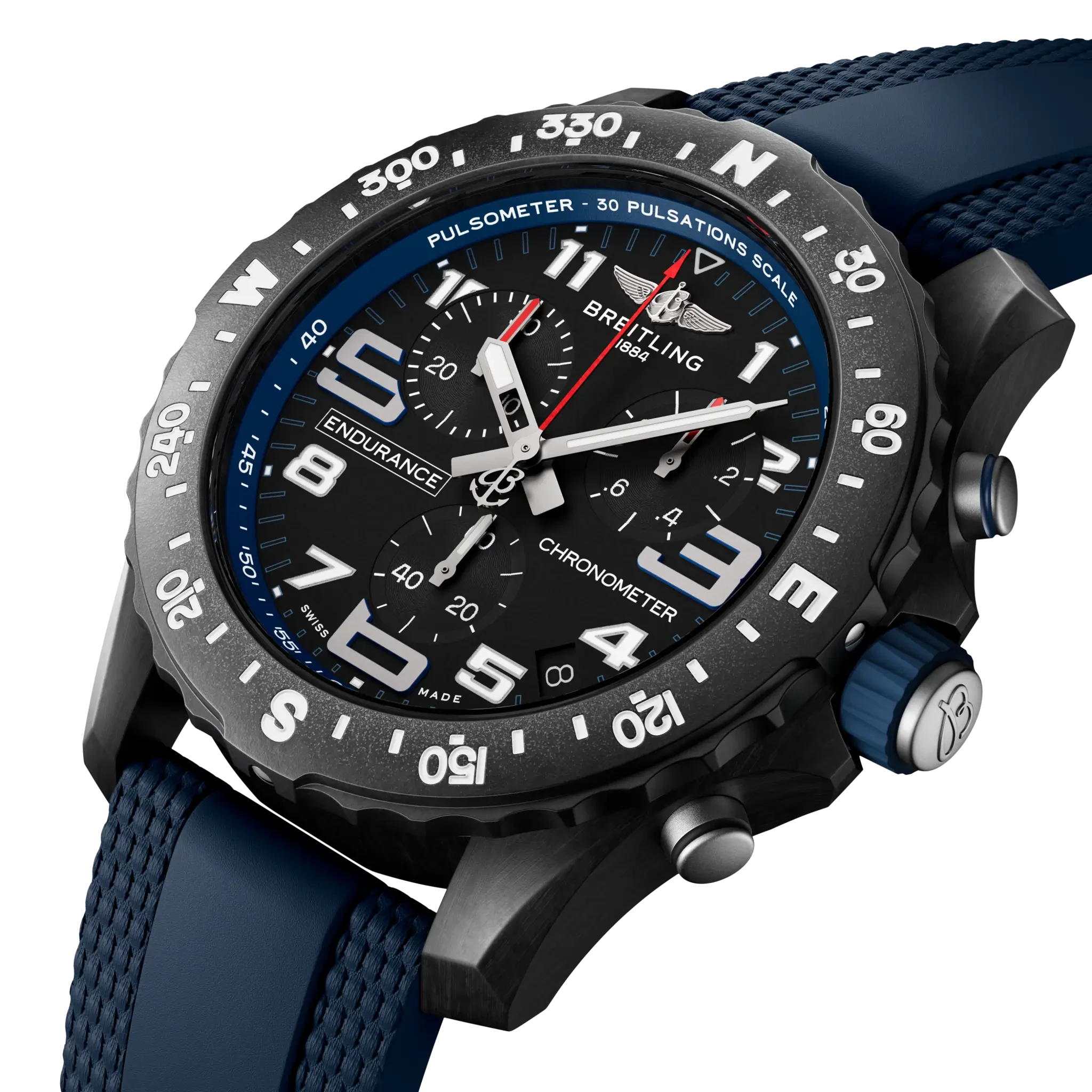 Breitling Endurance Pro 44mm Black Dial on rubber strap - Three-Quarter View