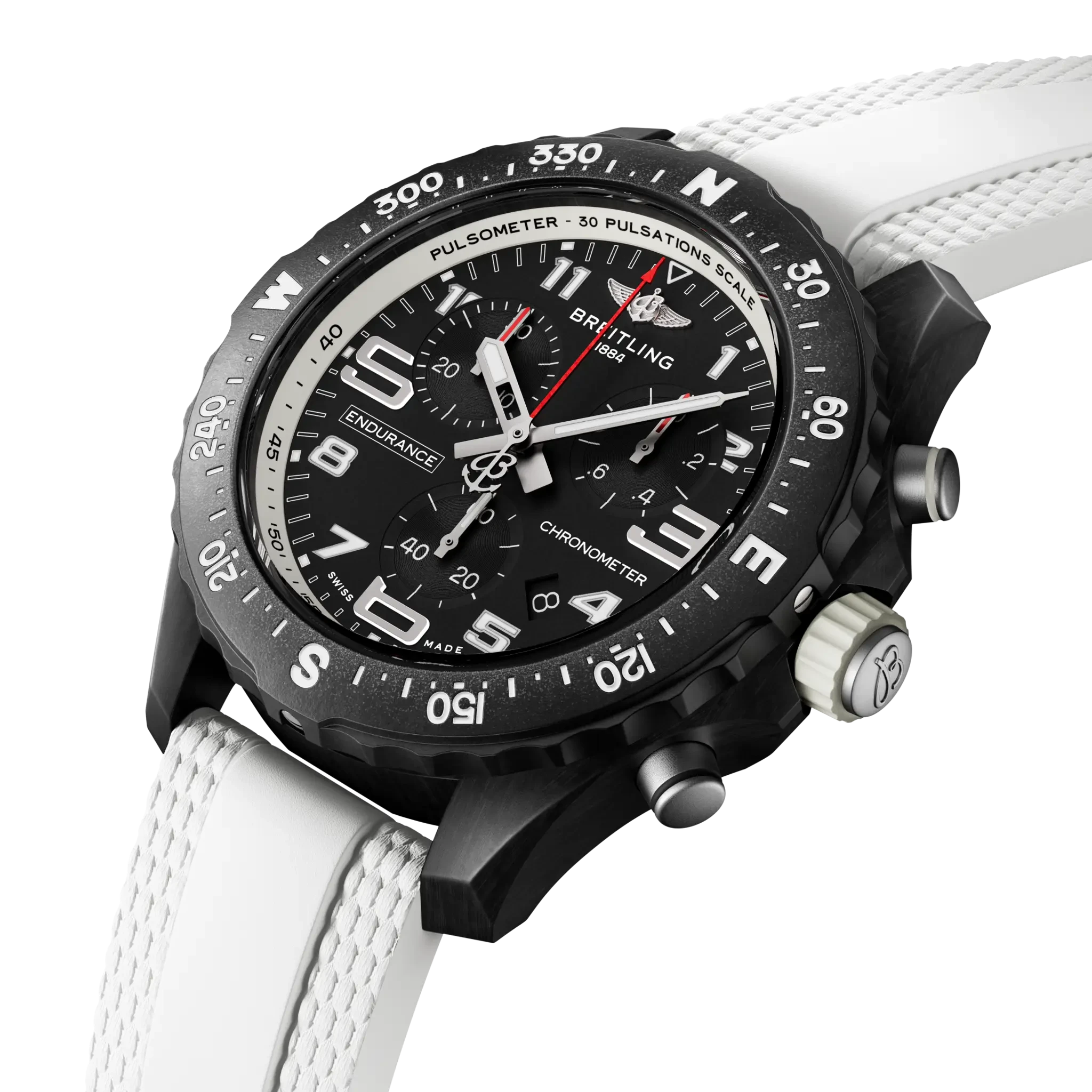 Breitling Endurance Pro 38mm Black Dial on rubber strap - Three-Quarter View