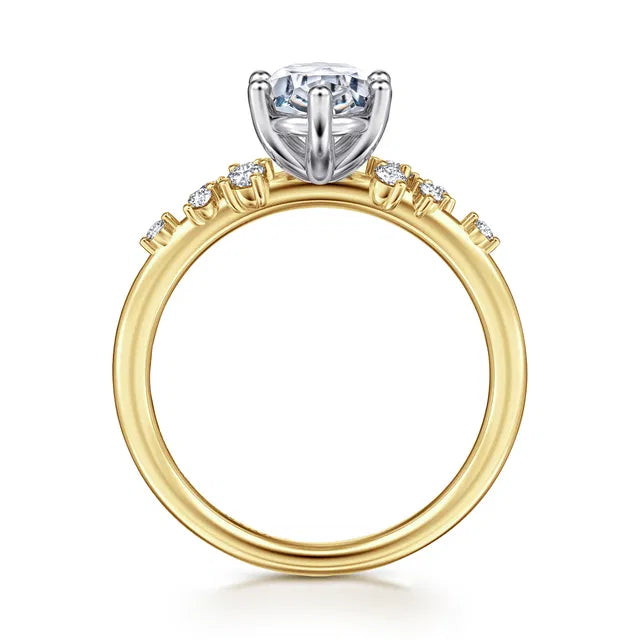 Gold ring with a diamond on a white background