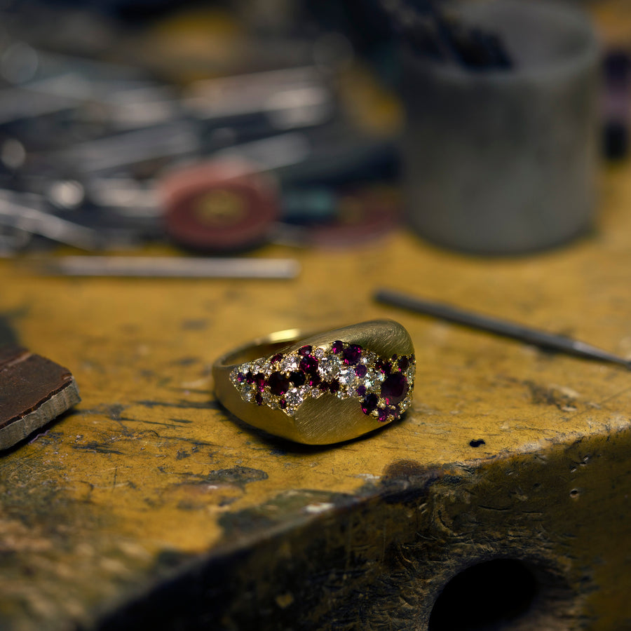 A custom ruby signet ring by Skeie's.