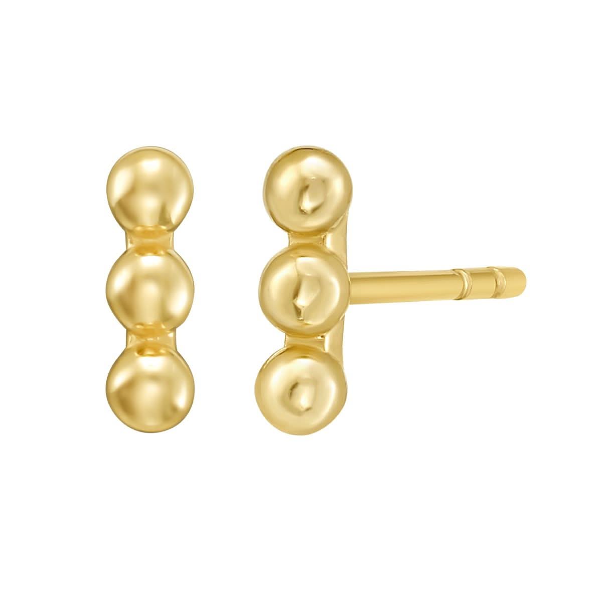 A pair of Royal Chain 14k gold post stud earrings (Reference E17406) showcasing a linear bar design composed of small, high-polish interconnected gold beads, featuring a standard straight friction post backing.