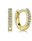 Gold hoop earrings with embedded diamonds on a white background
