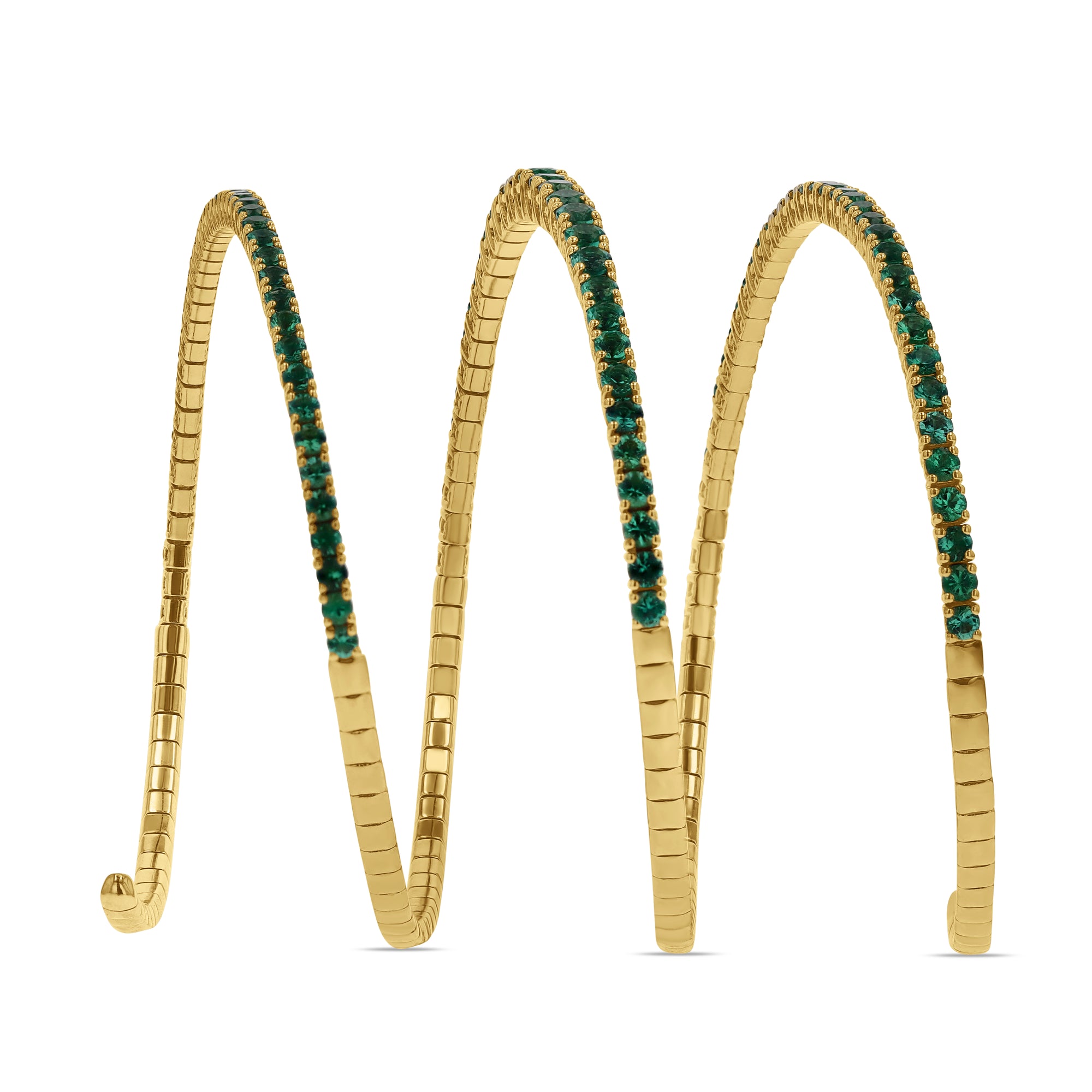 Rahaminov Yellow Gold and Emerald Spiral Bracelet - Skeie's Jewelers