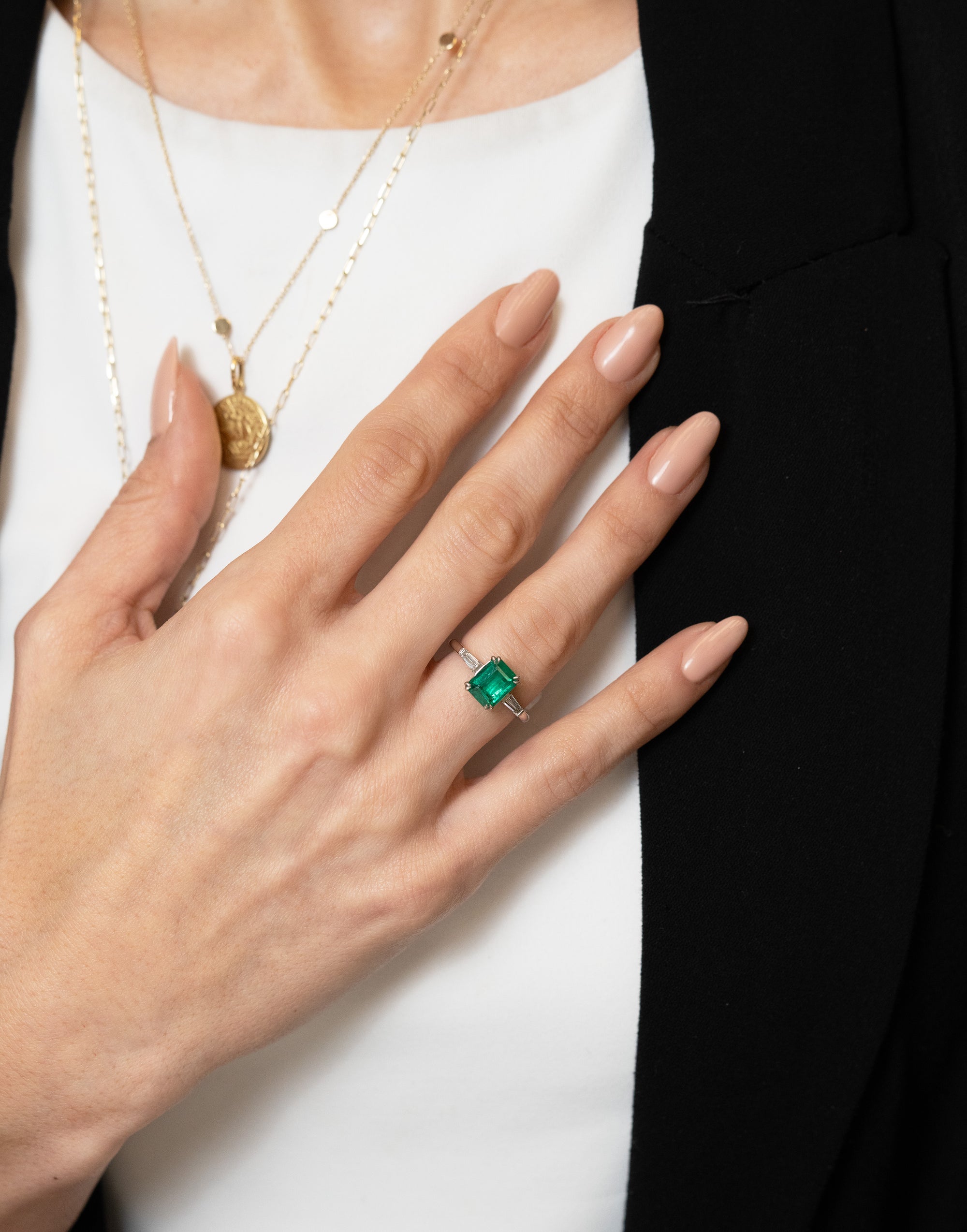 Three Stone Emerald Engagement Ring - Skeie's Jewelers