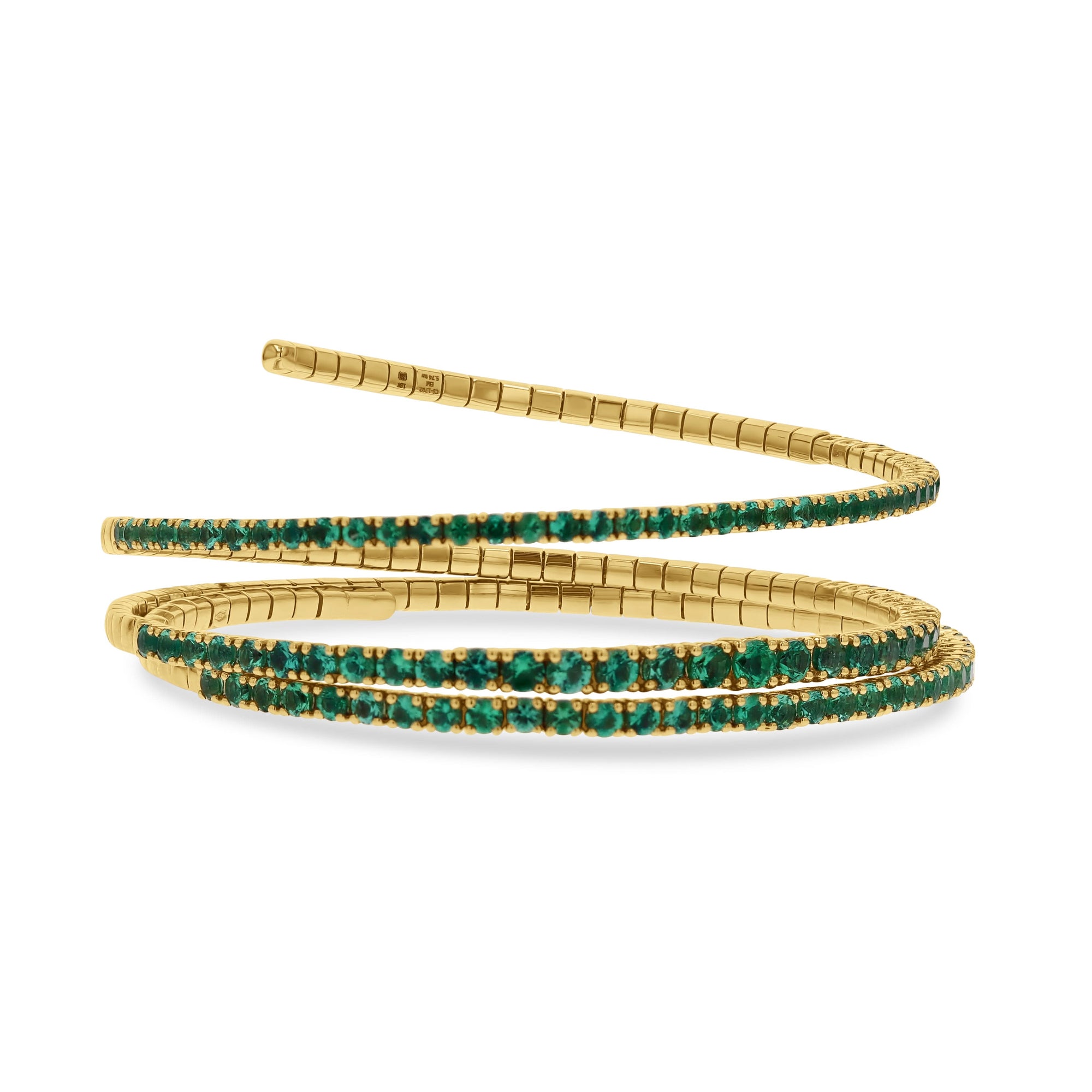 Rahaminov Yellow Gold and Emerald Spiral Bracelet - Skeie's Jewelers