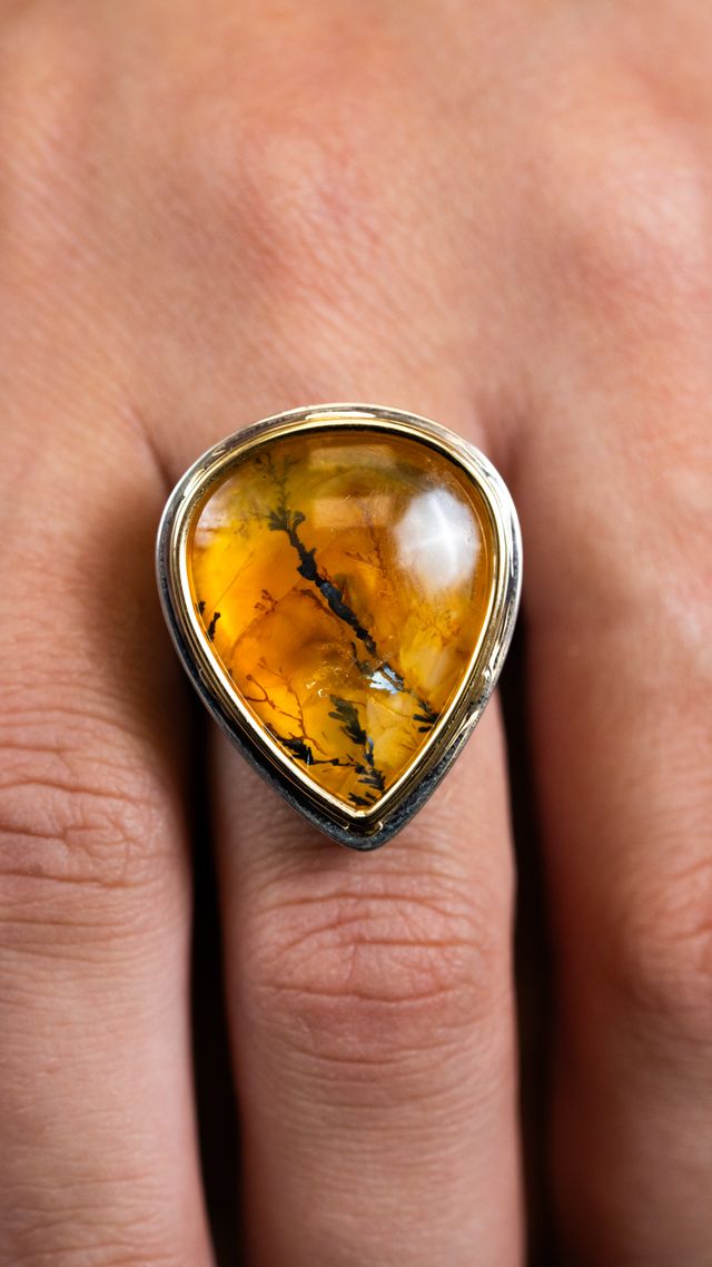 Tourmalinated Quartz Gem Drop Ring - Skeie's Jewelers