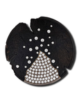 Logan James sculptural steel and 18K white gold brooch with 1.05ctw scattered and pavé diamonds on black circular design