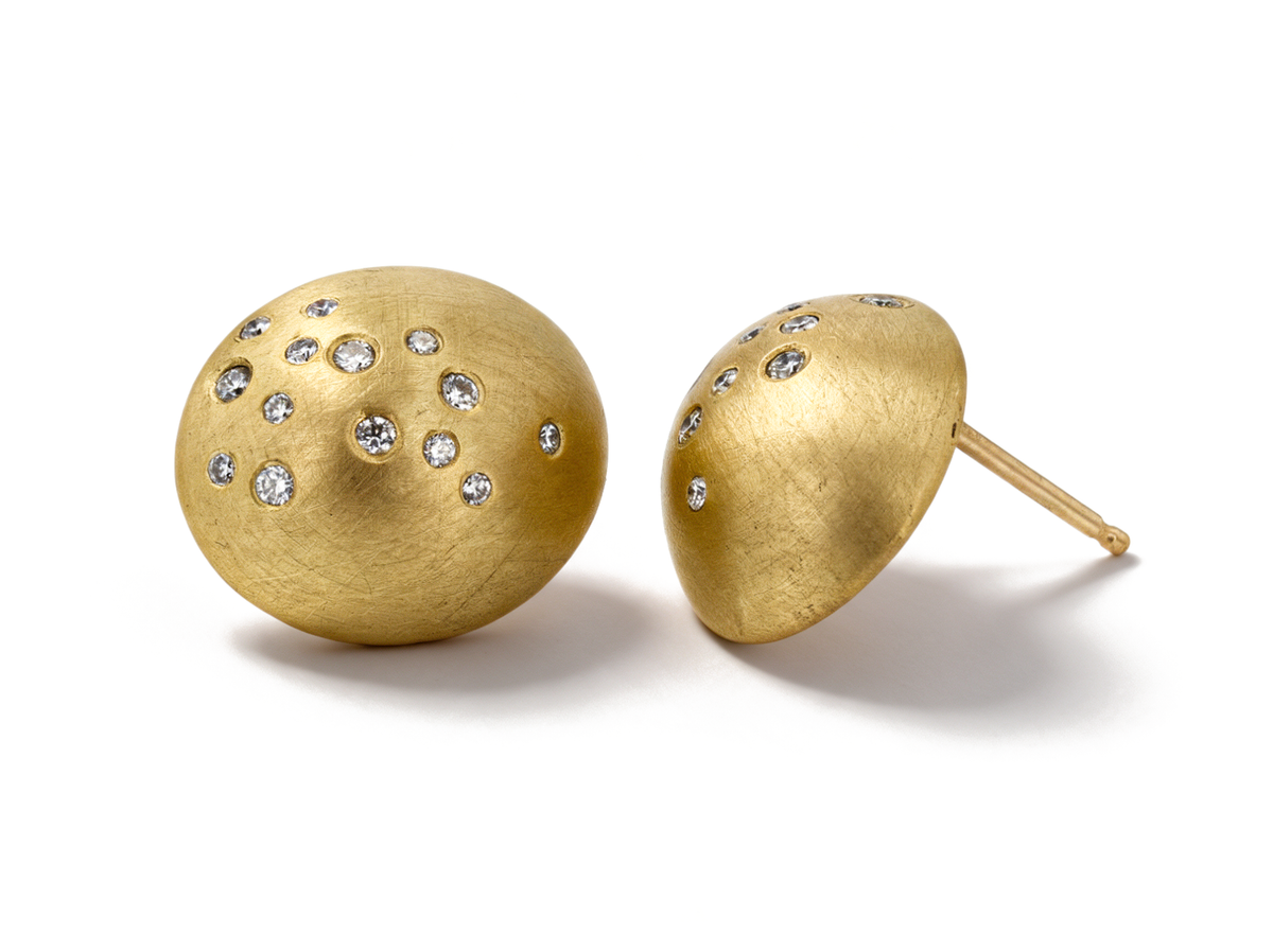 Logan James Scatter oval stud earrings in 18K yellow gold with scattered diamonds totaling 0.25 carats, product view