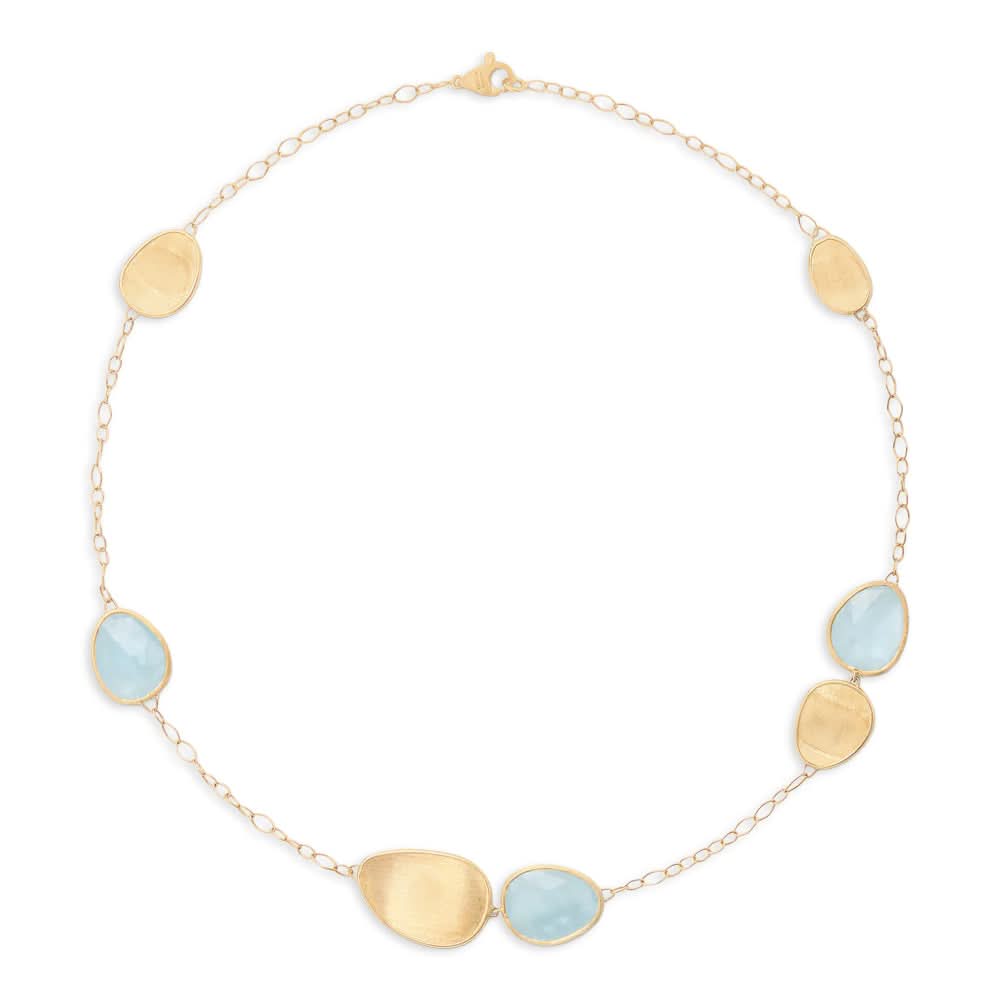 Marco Bicego Lunaria Color 18K Gold and Aquamarine Station Necklace - Skeie's Jewelers