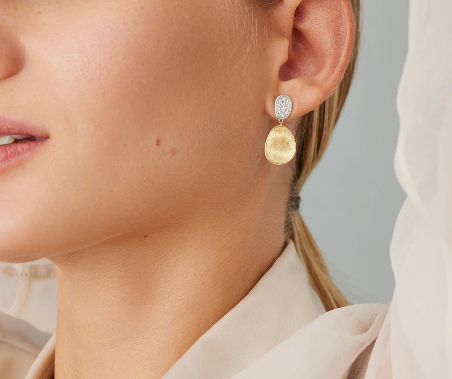 Marco Bicego® 'Lunaria' Gold & Diamond Two Drop Earrings