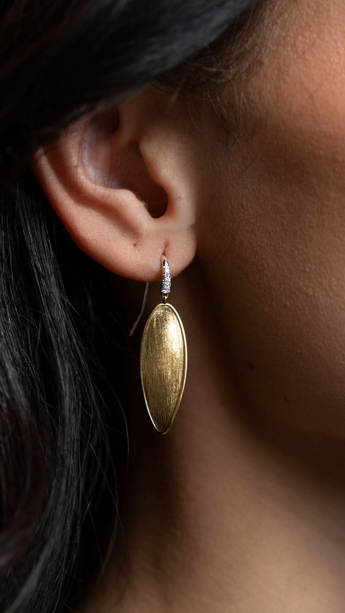 Marco Bicego 18k Yellow Gold Petal Drop Earrings with Diamond Hook - Skeie's Jewelers