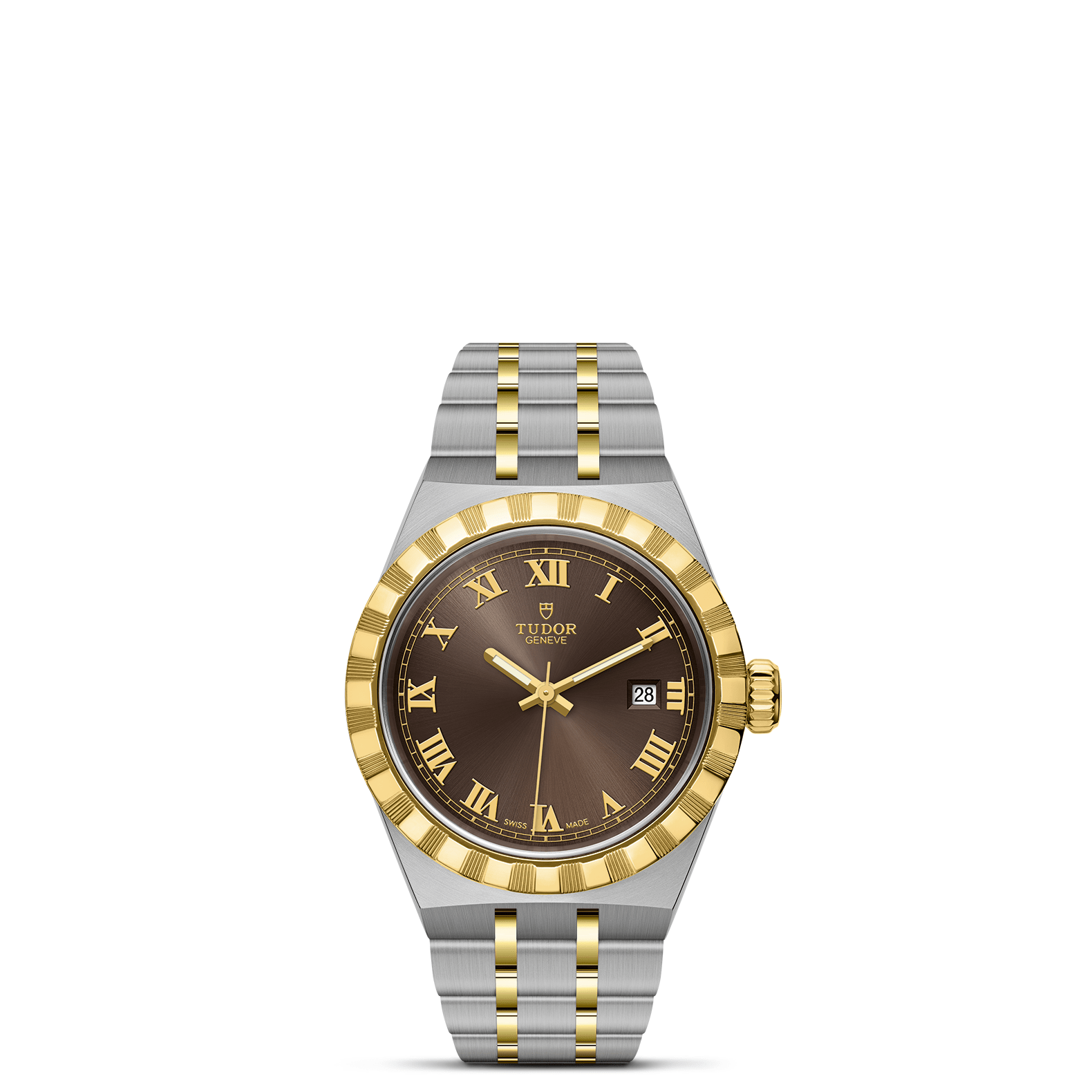Tudor Royal 28mm Chocolate Brown Roman Dial Steel and Yellow Gold Case- M28303-0008 - Skeie's Jewelers