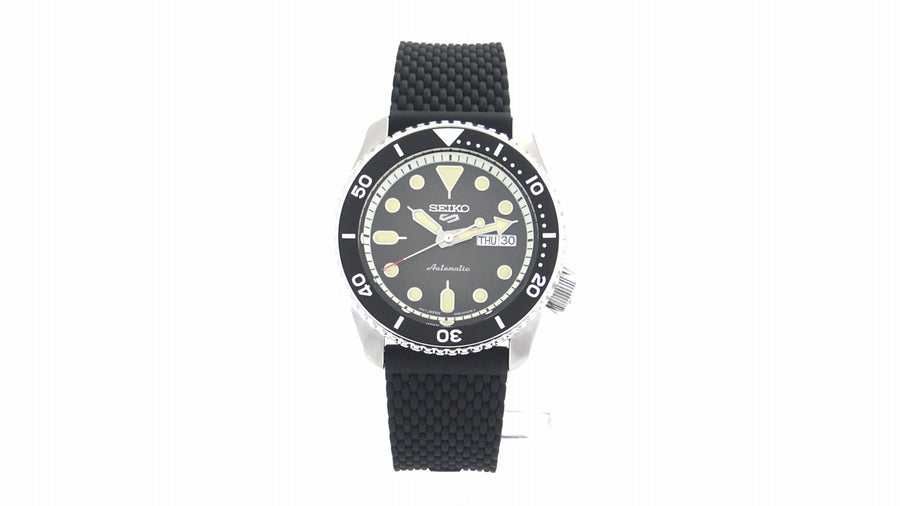 Seiko 5 Sports SRPD95 Black Dial Black Silicone Strap Watch