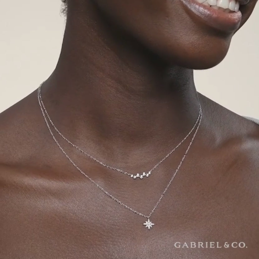 Gabriel & Co. White Gold Diamond Pave Starburst Pendant Necklace