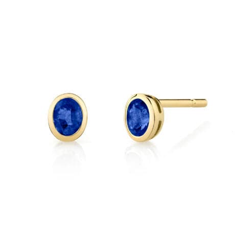 Oval Blue Sapphire Bezel Set Stud Earrings