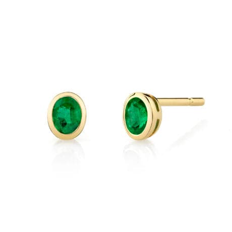 Oval Bezel Set Emerald Stud Earrings - Skeie's Jewelers