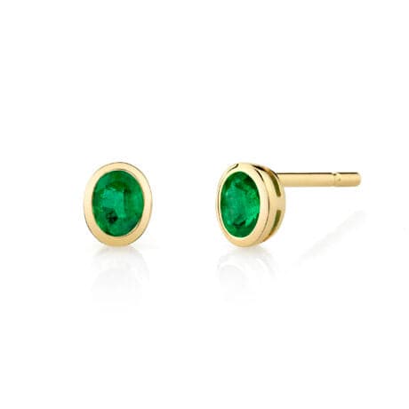 Oval Bezel Set Emerald Stud Earrings