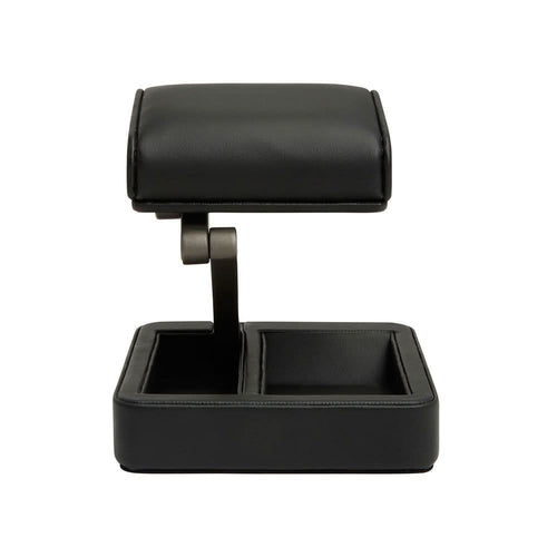 Black adjustable watch rest on a white background