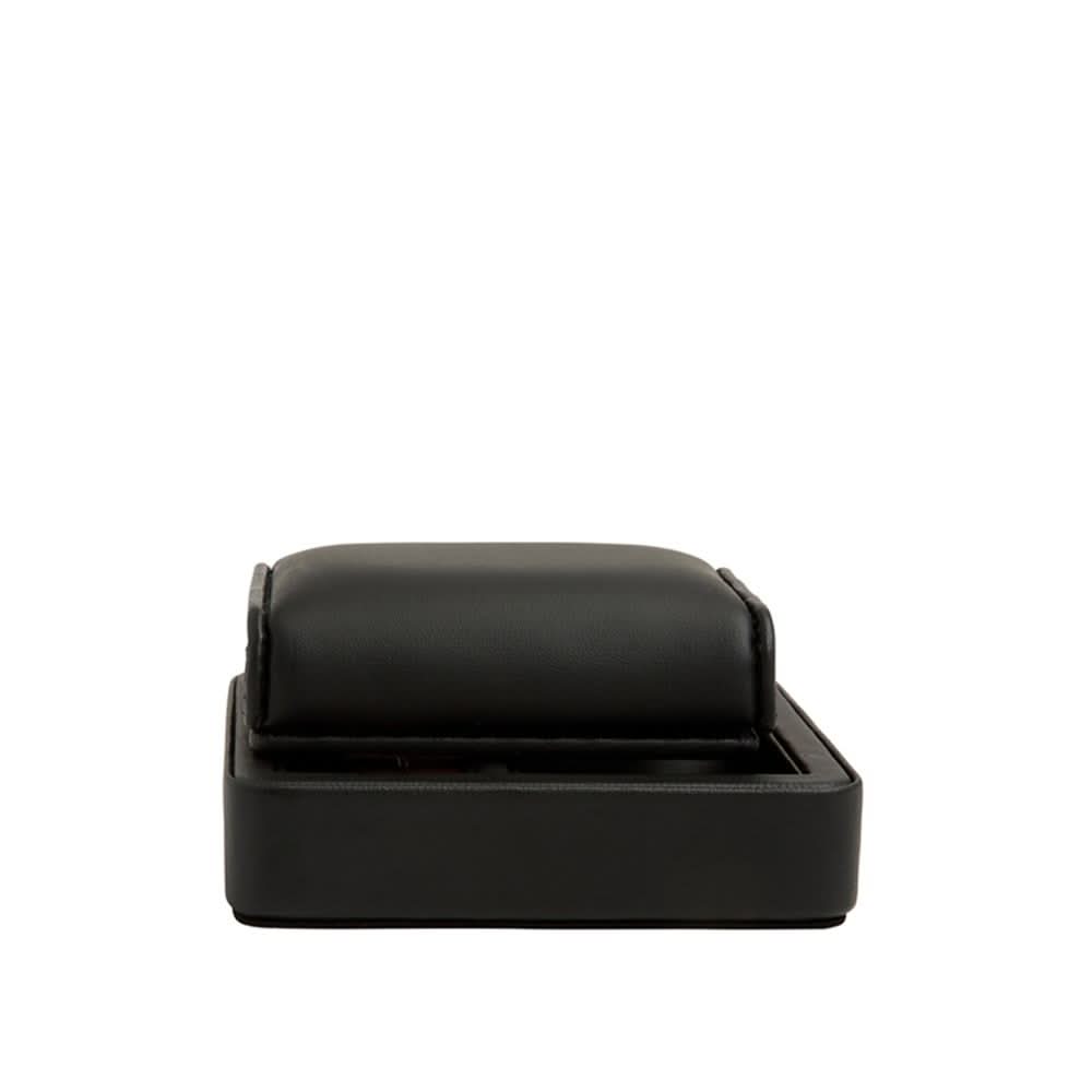 Black rectangular stand folded on a white background