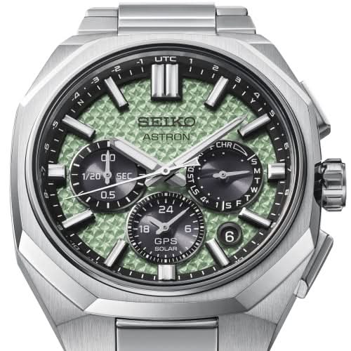 Seiko Astron HAB005J1 crystal green quartz-inspired dial detail